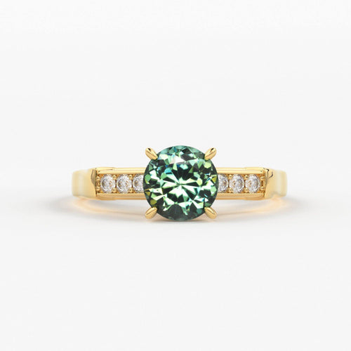 1.412 Carat Round Cut Green Sapphire Luxury Ring / Unique White Gold Sapphire Ring / Engagement Ring / Teal Sapphire Diamond Cocktail Ring - Jalvi & Co.