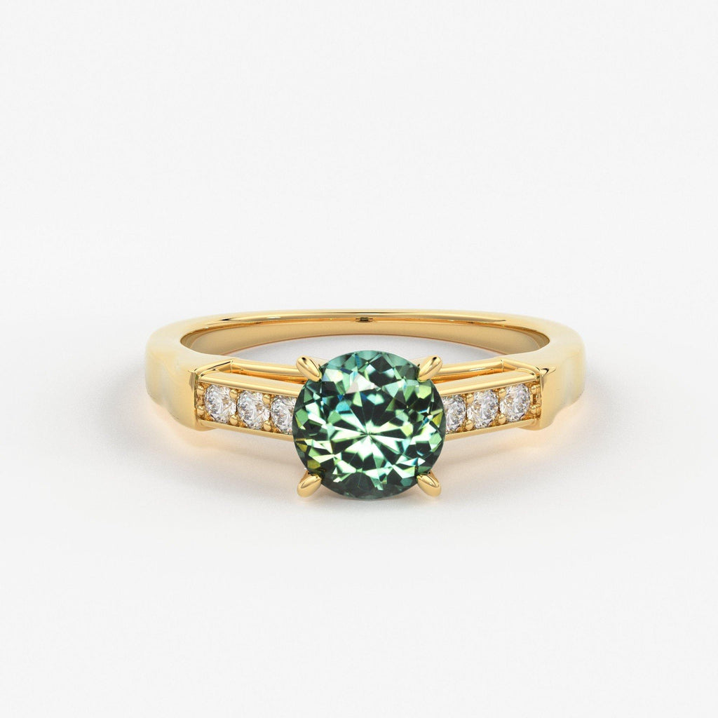 1.412 Carat Round Cut Green Sapphire Luxury Ring / Unique White Gold Sapphire Ring / Engagement Ring / Teal Sapphire Diamond Cocktail Ring - Jalvi & Co.