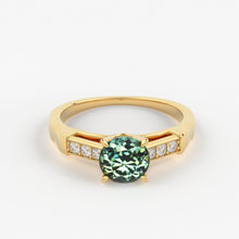 Load image into Gallery viewer, 1.412 Carat Round Cut Green Sapphire Luxury Ring / Unique White Gold Sapphire Ring / Engagement Ring / Teal Sapphire Diamond Cocktail Ring - Jalvi &amp; Co.