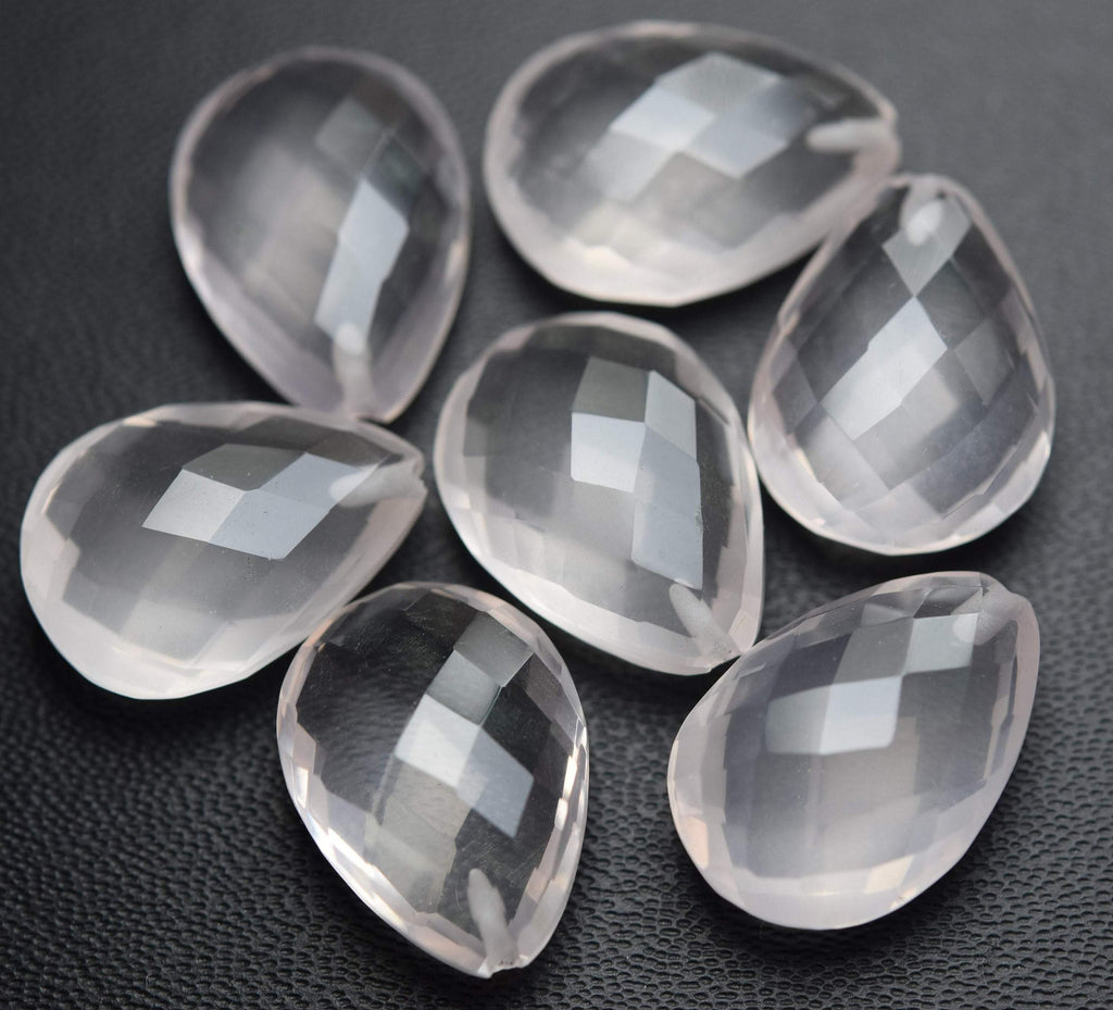 1 Match Pair, Half Drill, Super Rare Aaa Natural Rose Quartz Faceted Pear Briolettes Calibrated Size 13X18mm - Jalvi & Co.