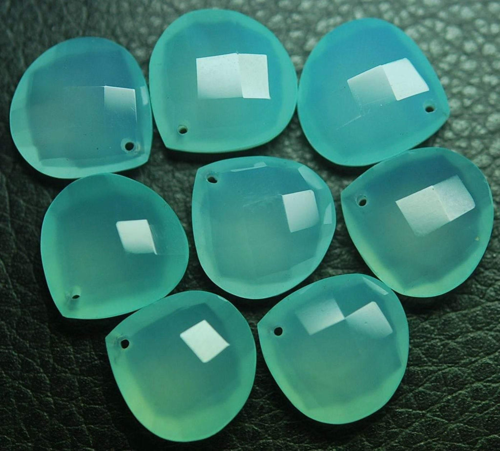 1 Matched Pair, Aaa Quality, Front Drilled Aqua Chalcedony Faceted Heart Shape Briolettes 14mm - Jalvi & Co.