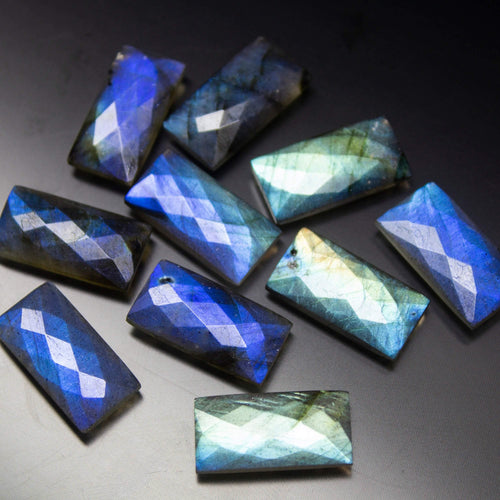 1 Matched Pair, Finest Quality, Natural Labradorite Faceted Rectangluar Shape Briolettes, 10x20mm Size. - Jalvi & Co.