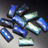 1 Matched Pair, Finest Quality, Natural Labradorite Faceted Rectangluar Shape Briolettes, 10x20mm Size.