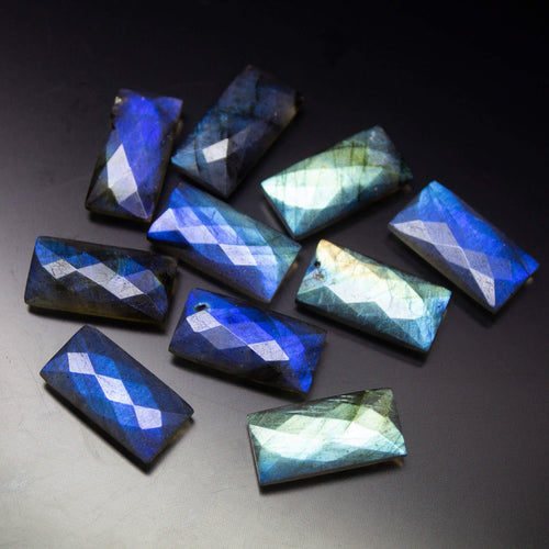 1 Matched Pair, Finest Quality, Natural Labradorite Faceted Rectangluar Shape Briolettes, 10x20mm Size. - Jalvi & Co.