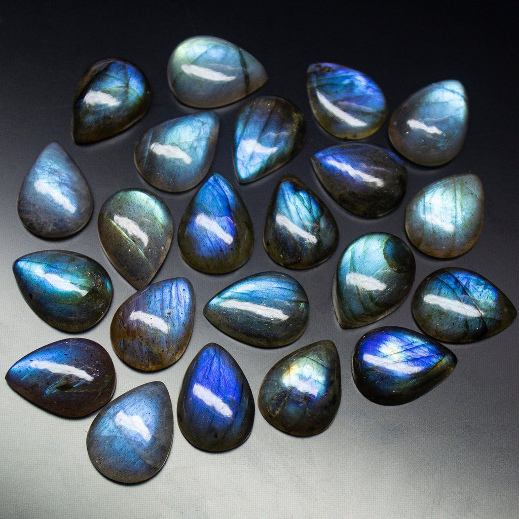 1 Matched Pair, Finest Quality, Natural Labradorite Plain Pear Shape Cabochon Briolette, 12x16mm Size. - Jalvi & Co.