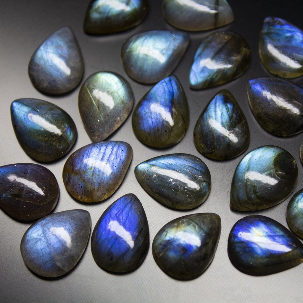 1 Matched Pair, Finest Quality, Natural Labradorite Plain Pear Shape Cabochon Briolette, 12x16mm Size. - Jalvi & Co.