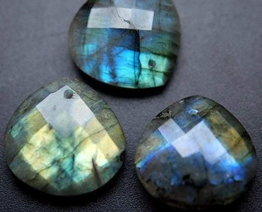 1 Matched Pair, Finest Quality,Front Drilled Labradorite Faceted Heart Shape, 20mm Size - Jalvi & Co.