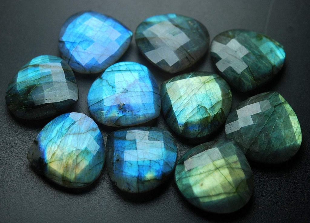 1 Matched Pair, Finest Quality,Front Drilled Labradorite Faceted Heart Shape, 20mm Size - Jalvi & Co.