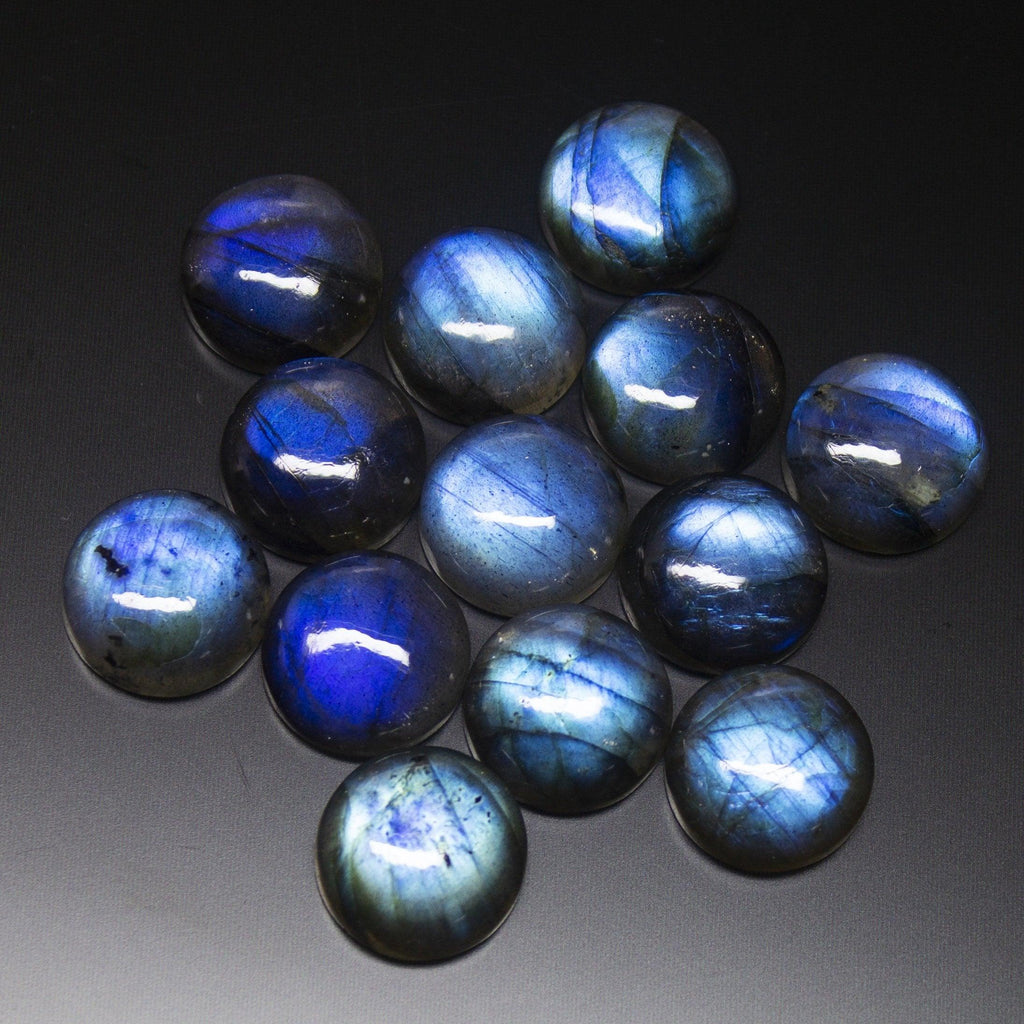 1 Matched Pair, Smooth Round Shape, 14mm Size Labradorite Cabochons - Jalvi & Co.