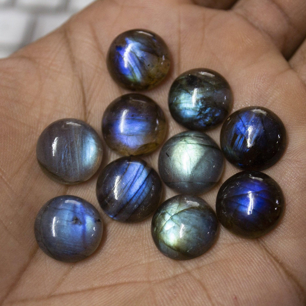 1 Matched Pair, Smooth Round Shape, 14mm Size Labradorite Cabochons - Jalvi & Co.