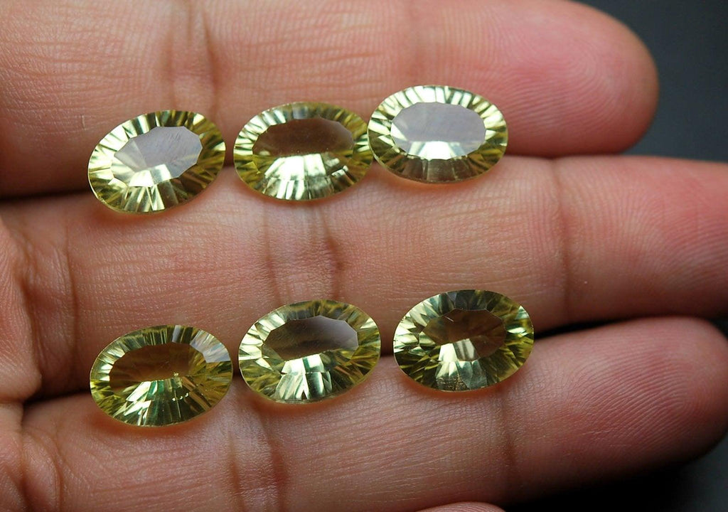 1 Matched Pair Super Finest-Quality, Natural Lemon Quartz Concave Cutting Faceted Oval Shape, 13X18mm - Jalvi & Co.