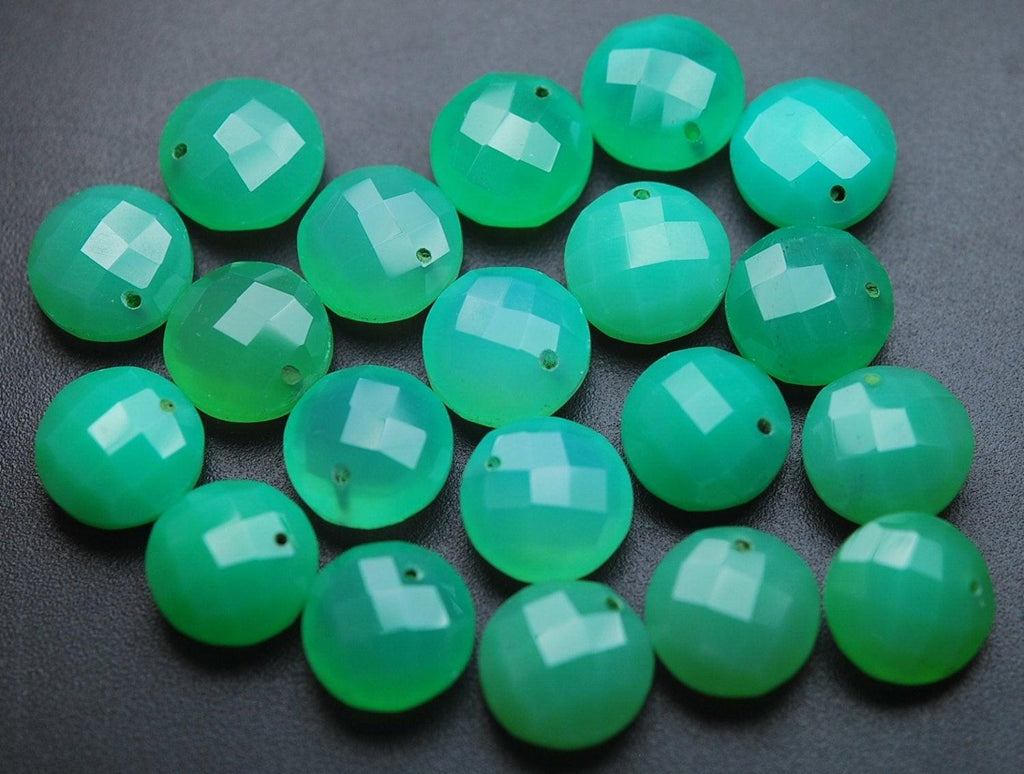 1 Matched PairsFront Drilled Chrysoprase Chalcedony Faceted Coins Shape Briolettes 12mm - Jalvi & Co.