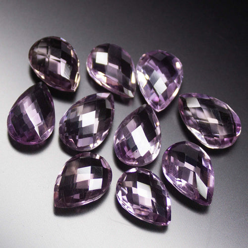 1 matching pair, 14x10mm, Natural Pink Amethyst Faceted Pear Drop Gemstone Loose Beads - Jalvi & Co.