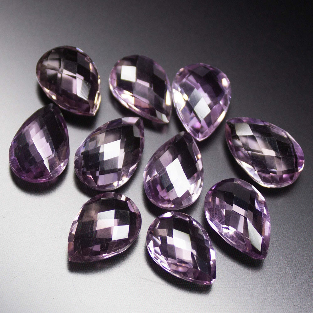 1 matching pair, 14x10mm, Natural Pink Amethyst Faceted Pear Drop Gemstone Loose Beads - Jalvi & Co.