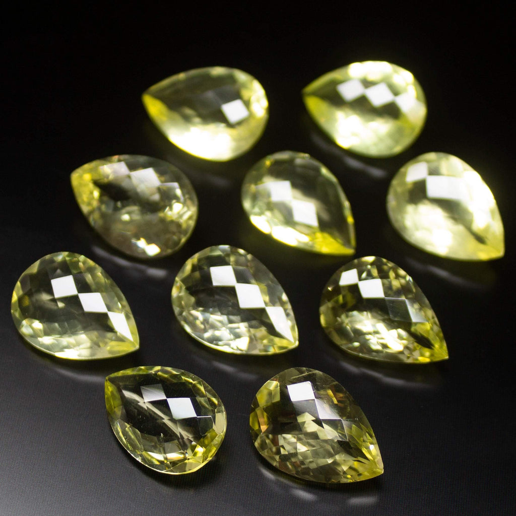 1 matching pair, 17x12mm, Natural Lemon Quartz Faceted Pear Drop Gemstone Loose Beads - Jalvi & Co.