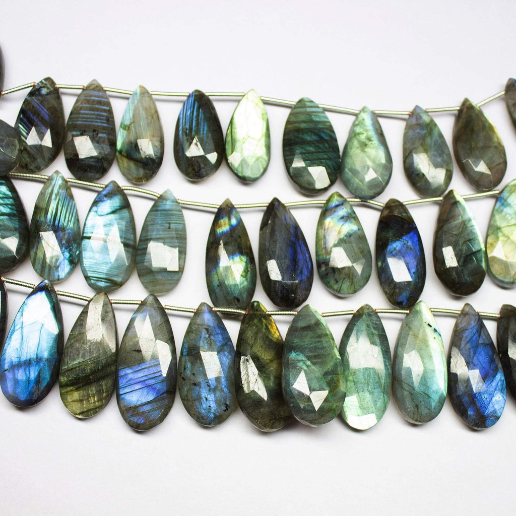 1 matching pair, 33mm, Labradorite Faceted Pear Drop Shape Briolette Gemstone Beads Strand, Labradorite Beads - Jalvi & Co.