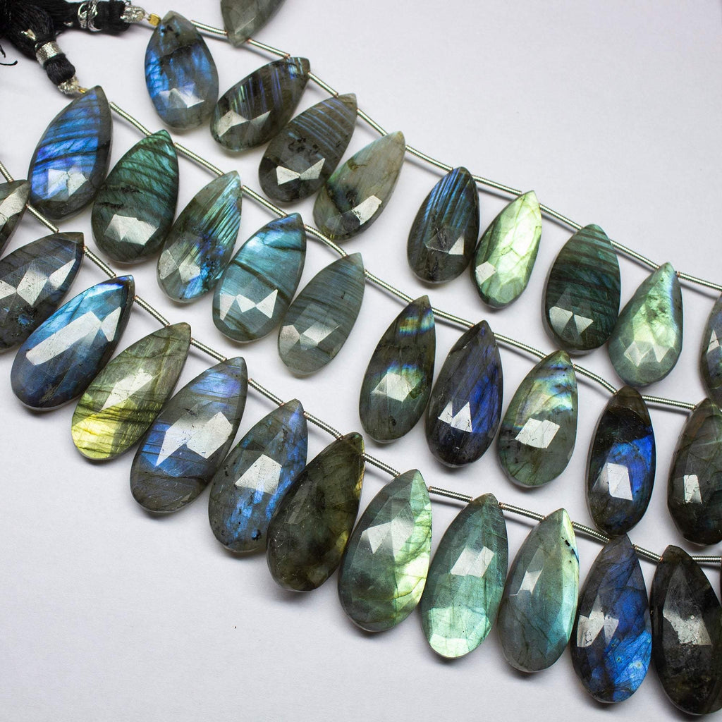 1 matching pair, 33mm, Labradorite Faceted Pear Drop Shape Briolette Gemstone Beads Strand, Labradorite Beads - Jalvi & Co.