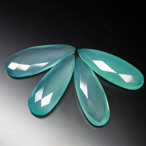 1 matching pair, 43mm, Aqua Blue Chalcedony Faceted Pear Drop Briolette Loose Gemstone Beads - Jalvi & Co.