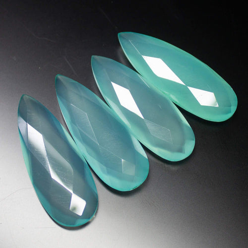 1 matching pair, 43mm, Aqua Blue Chalcedony Faceted Pear Drop Briolette Loose Gemstone Beads - Jalvi & Co.