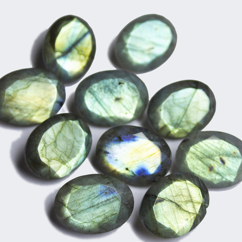 1 matching pair, Natural Blue Labradorite Faceted Oval Beads 20x15mm - Jalvi & Co.