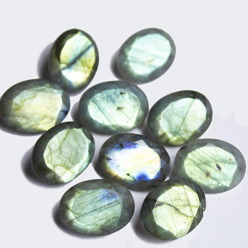 1 matching pair, Natural Blue Labradorite Faceted Oval Beads 20x15mm - Jalvi & Co.