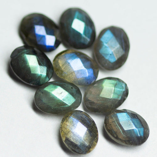 1 matching pair, Natural Blue Labradorite Faceted Oval Beads 8x6mm - Jalvi & Co.