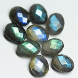 1 matching pair, Natural Blue Labradorite Faceted Oval Beads 8x6mm