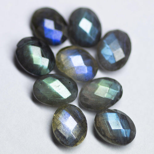1 matching pair, Natural Blue Labradorite Faceted Oval Beads 8x6mm - Jalvi & Co.