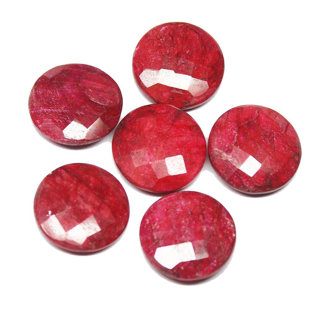 1 matching pair, Natural dyed Red Ruby Checker Faceted Round Loose Gemstone Briolette, 18mm - Jalvi & Co.