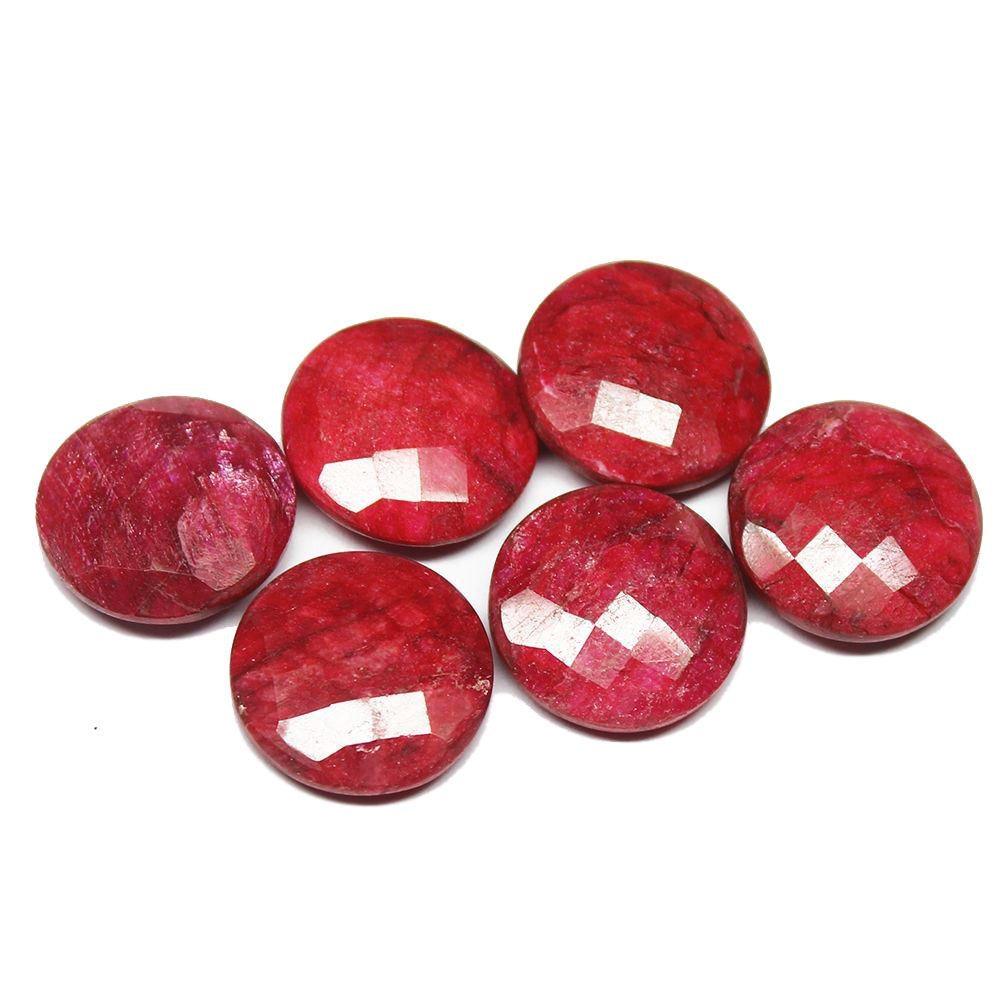 1 matching pair, Natural dyed Red Ruby Checker Faceted Round Loose Gemstone Briolette, 18mm - Jalvi & Co.