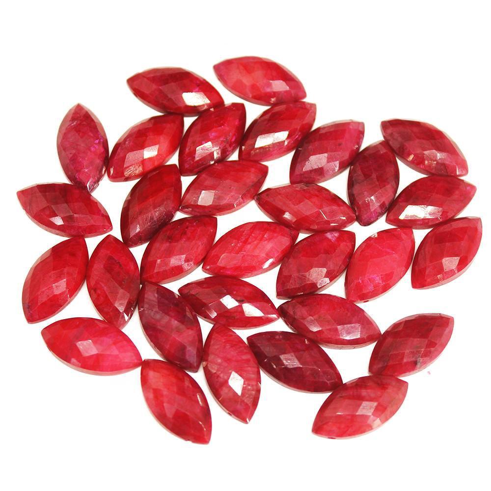 1 matching pair, Natural dyed Red Ruby Faceted Flat Marquise Cut Gemstone, 30x15mm - Jalvi & Co.