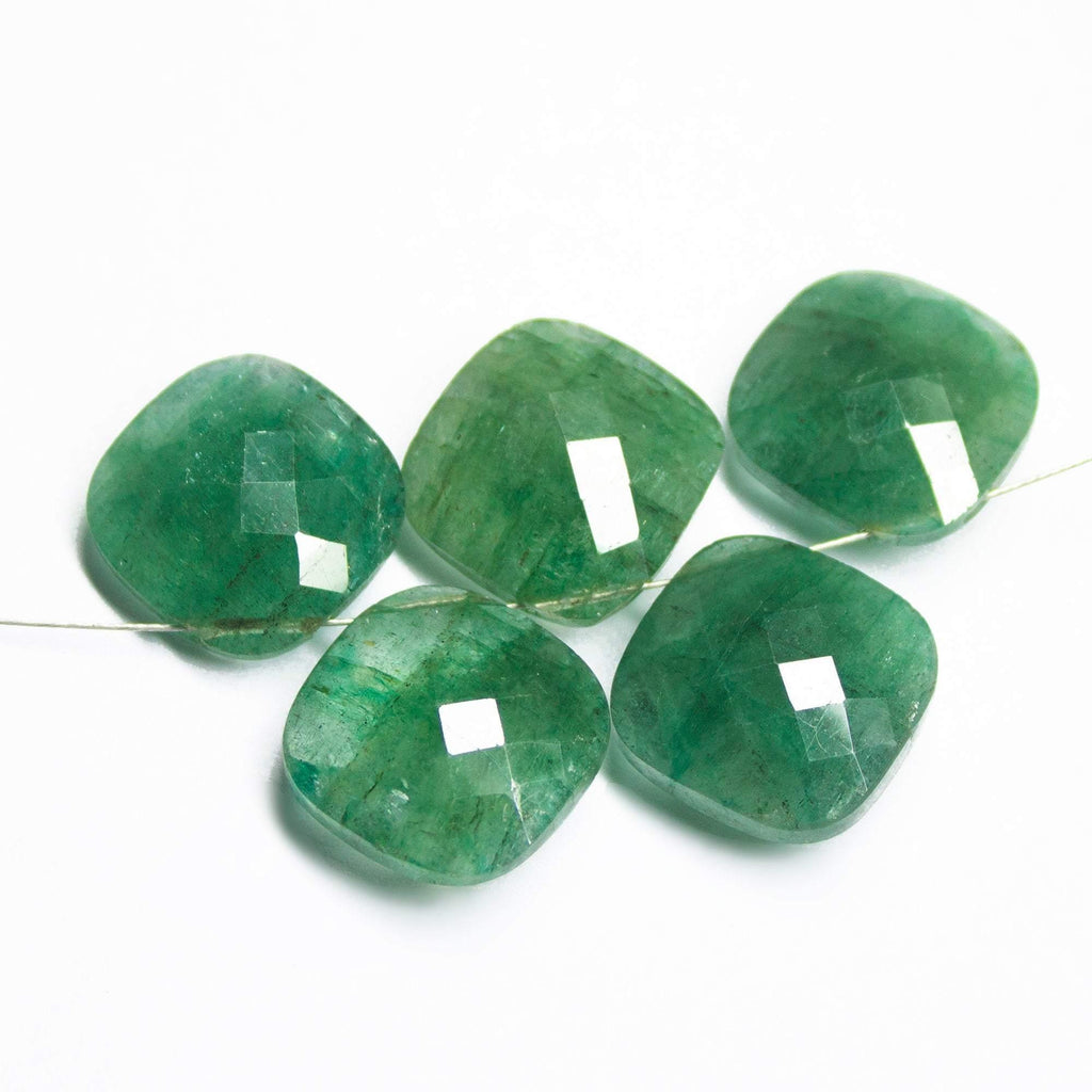 1 matching pair Natural Green Emerald Faceted Cushion Loose Gemstone Briolette Beads 14mm - Jalvi & Co.