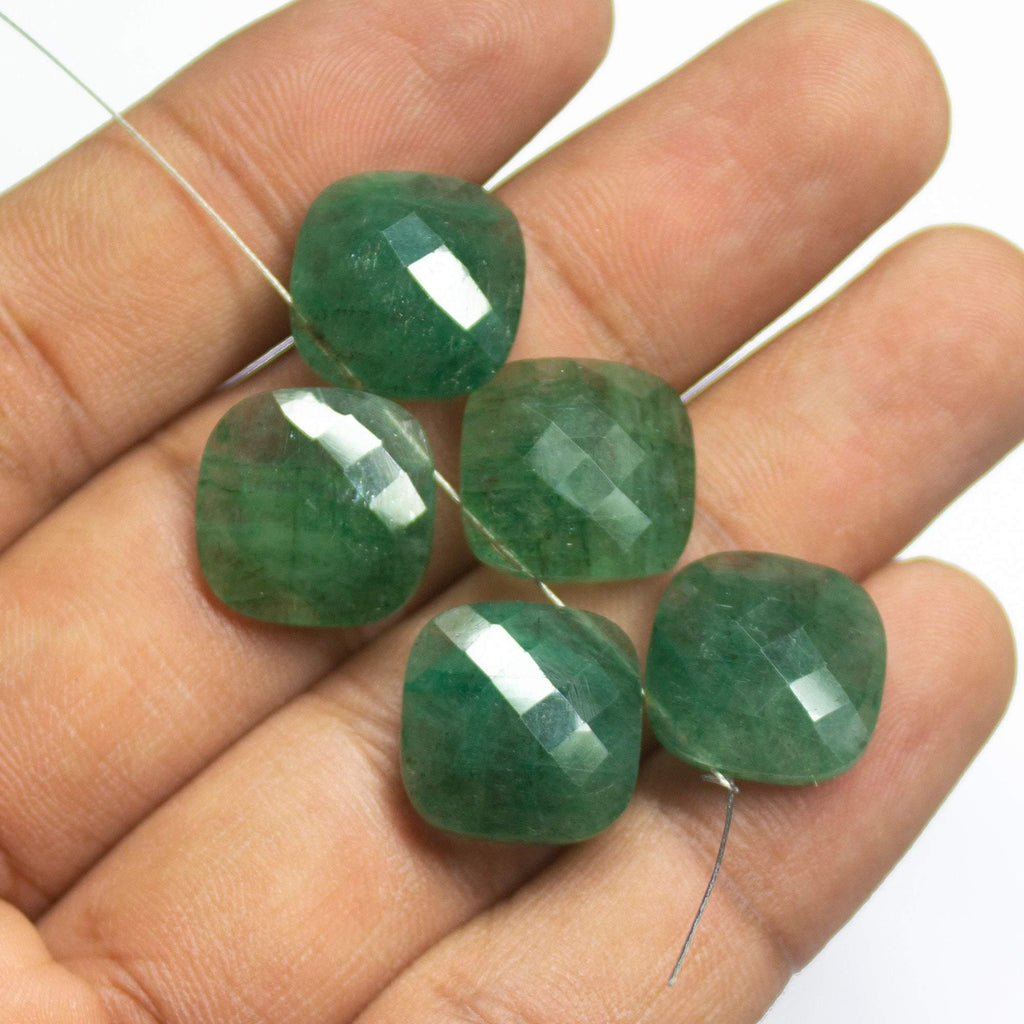 1 matching pair Natural Green Emerald Faceted Cushion Loose Gemstone Briolette Beads 14mm - Jalvi & Co.