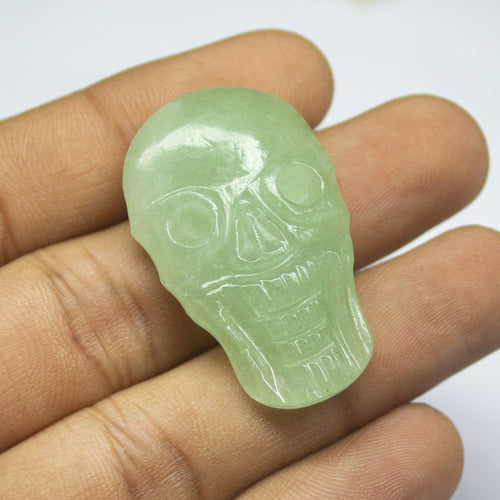 1 pc, 38x24mm, Green Aventurine Cabochon Skull Carved Beads, Aventurine - Jalvi & Co.