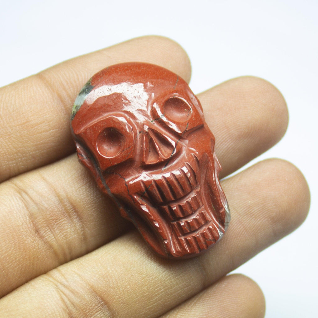 1 pc, 38x25mm, Red Jasper Cabochon Skull Carved Beads, Jasper Beads - Jalvi & Co.