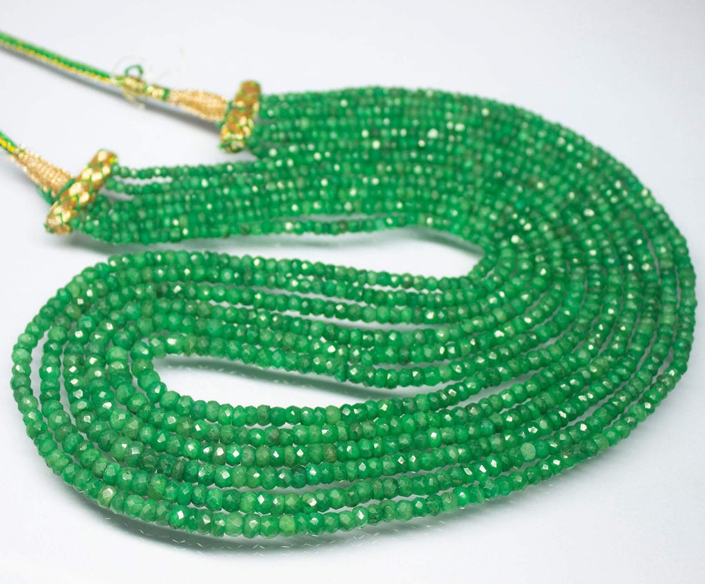 1 Strand 14 inch, 3-4mm, Natural Green Emerald Faceted Rondelle Shape Beads, Emerald Beads - Jalvi & Co.