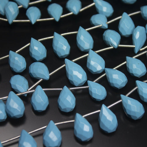 1 Strands Turquoise Magnesite Faceted Pear Drops, Faceted Beads, Natural Gemstone Blue Beads, Natural Faceted Beads 13-14mm, 8 inch - Jalvi & Co.