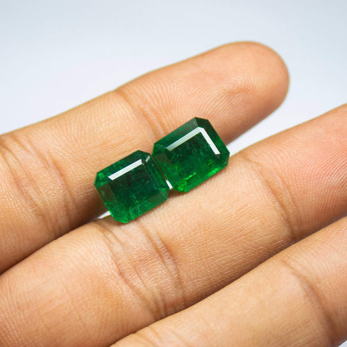10.02cts, Natural Untreated Green Zambian Emerald Cut Matching Pair Loose Gemstone, Emerald Gemstone, Natural Emerald - Jalvi & Co.