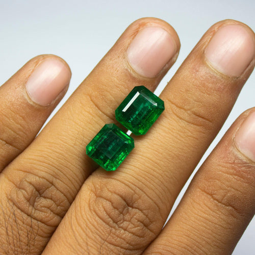 10.02cts, Natural Untreated Green Zambian Emerald Cut Matching Pair Loose Gemstone, Emerald Gemstone, Natural Emerald - Jalvi & Co.