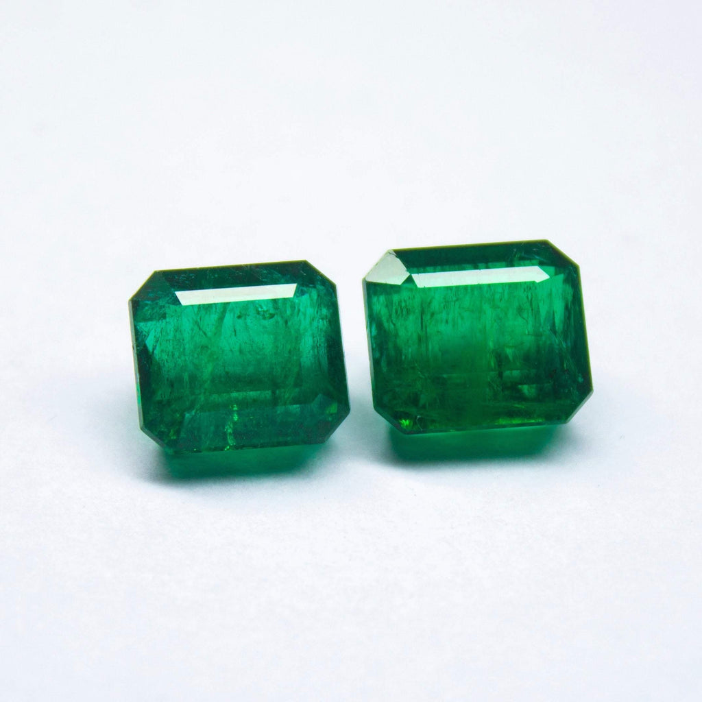 10.02cts, Natural Untreated Green Zambian Emerald Cut Matching Pair Loose Gemstone, Emerald Gemstone, Natural Emerald - Jalvi & Co.