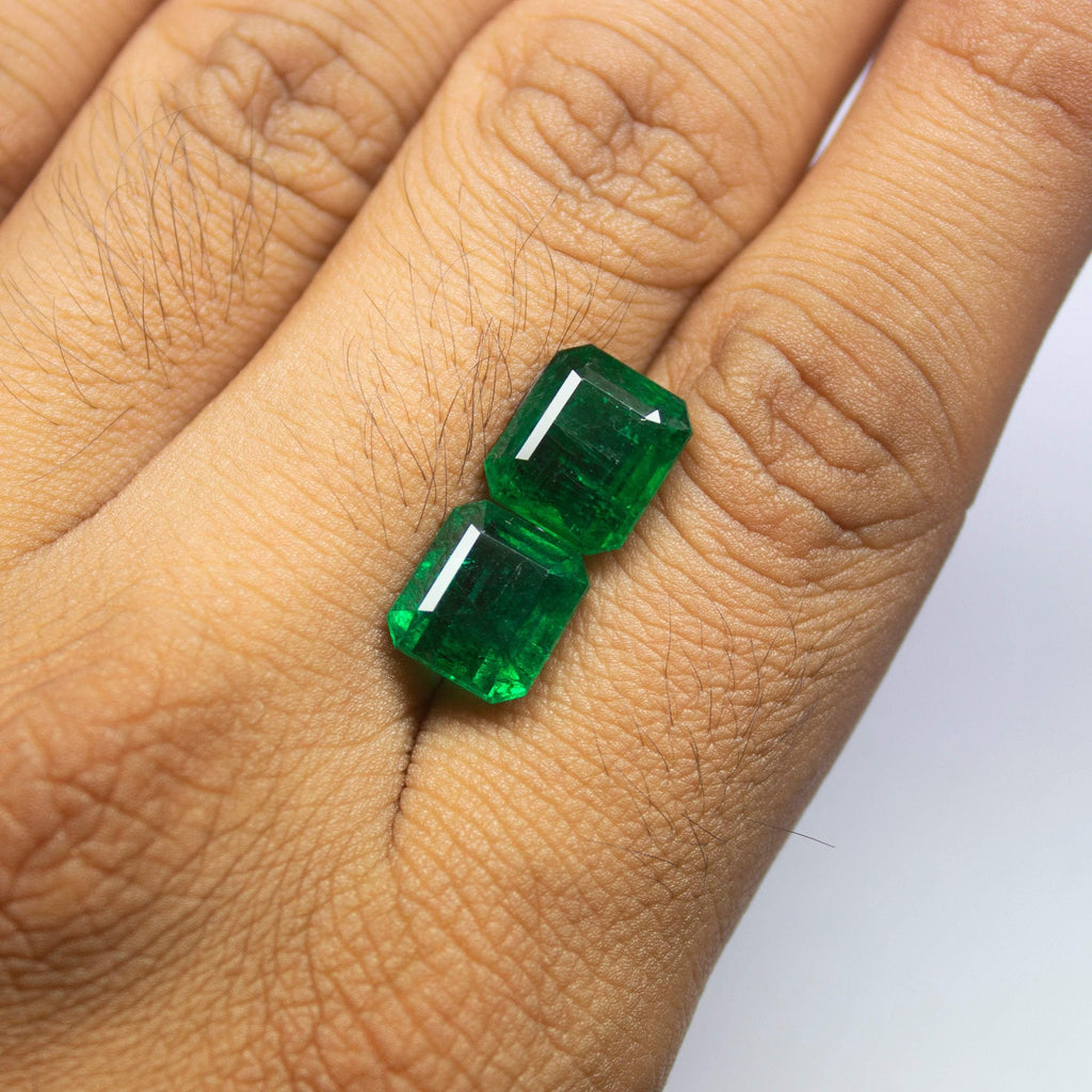 10.02cts, Natural Untreated Green Zambian Emerald Cut Matching Pair Loose Gemstone, Emerald Gemstone, Natural Emerald - Jalvi & Co.