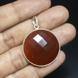 10.50gm Natural Red Onyx Round Shape 925 Sterling Silver Bezel Pendant, Onyx Pendant