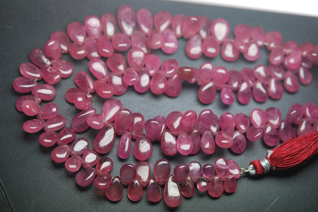 10 Beads, Aaa Genuine Pink Sapphire Smooth Pear Shape Briolettes 10-11mm - Jalvi & Co.