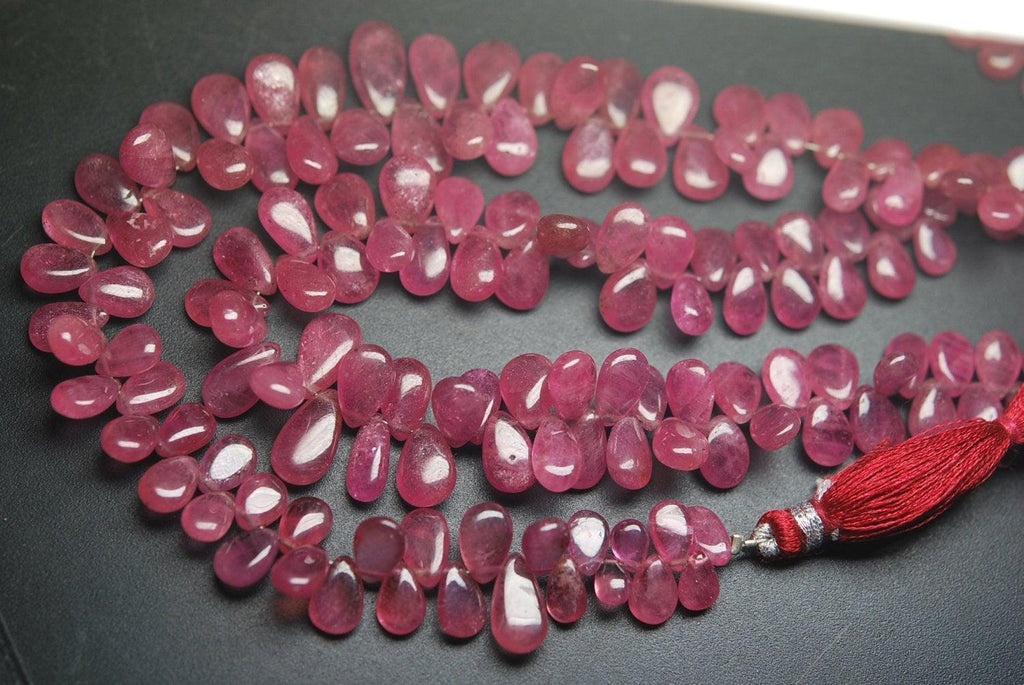 10 Beads, Aaa Genuine Pink Sapphire Smooth Pear Shape Briolettes 10-11mm - Jalvi & Co.