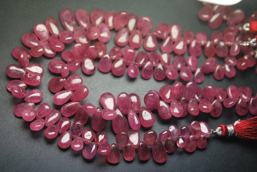 10 Beads, Aaa Genuine Pink Sapphire Smooth Pear Shape Briolettes 10-11mm - Jalvi & Co.