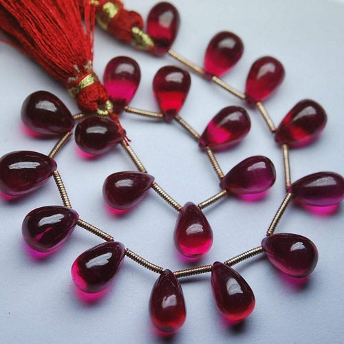 10 beads Smooth Drops Shape Briolettes, 8-10mm Approx Rubelite Color Quartz - Jalvi & Co.