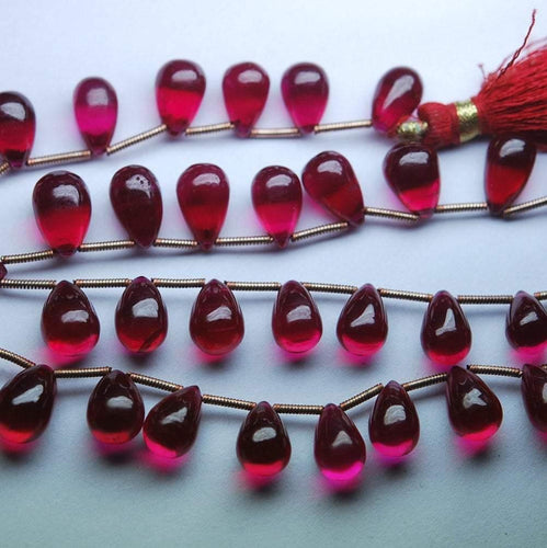 10 beads Smooth Drops Shape Briolettes, 8-10mm Approx Rubelite Color Quartz - Jalvi & Co.
