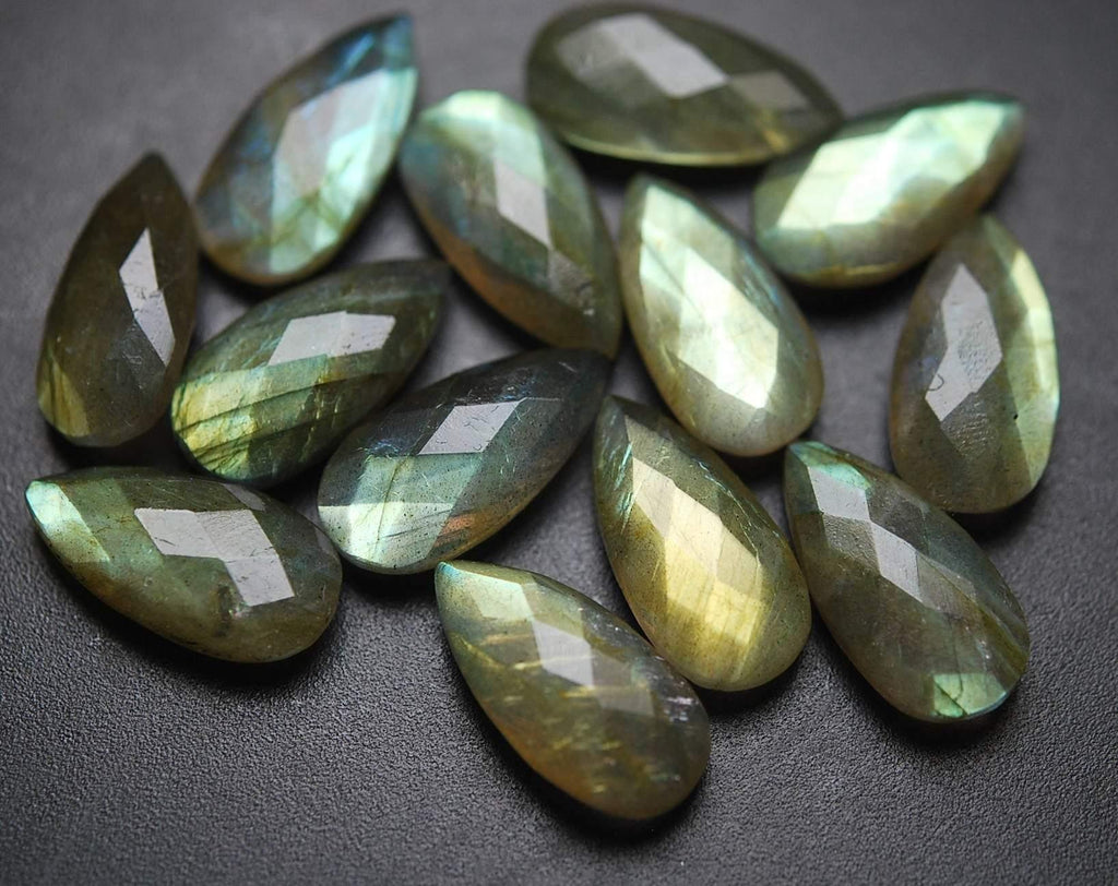 10 Beads Super Finest Yellow Flash Labradorite Faceted Pear Shape Briolettes Size 10X20mm - Jalvi & Co.