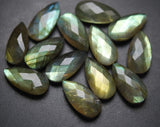 10 Beads Super Finest Yellow Flash Labradorite Faceted Pear Shape Briolettes Size 10X20mm