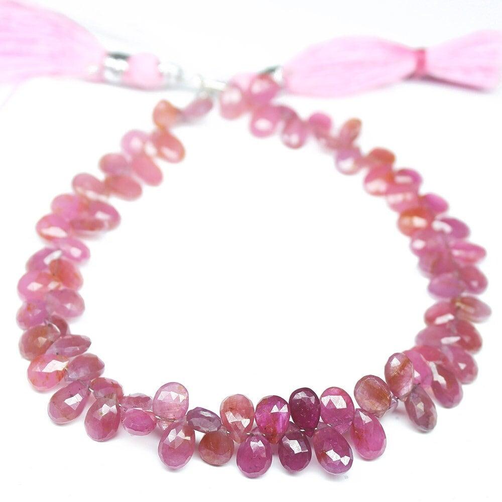 10 Beads,Finest Quality,Natural Pink Sapphire Faceted Pear Shaped Briolette,Size 9-10mm - Jalvi & Co.